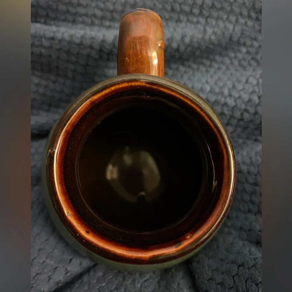 Vintage Ceramic beehive green/Brown Glazed Heavy Bottom No Spill Coffee Mug UBM